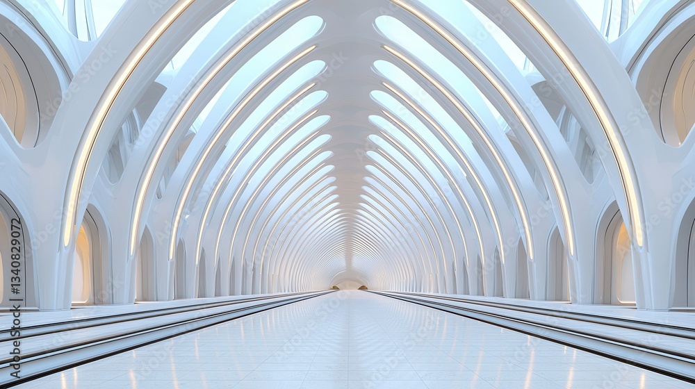 Aufkleber futuristic architecture interior design with curved lines and bright lighting in modern structure