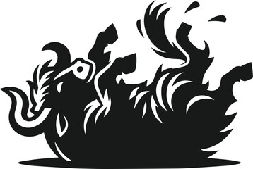 Yak rolling on the ground playfully animal vector silhouette