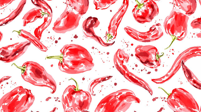 Watercolor pattern red pepper on white background vector	