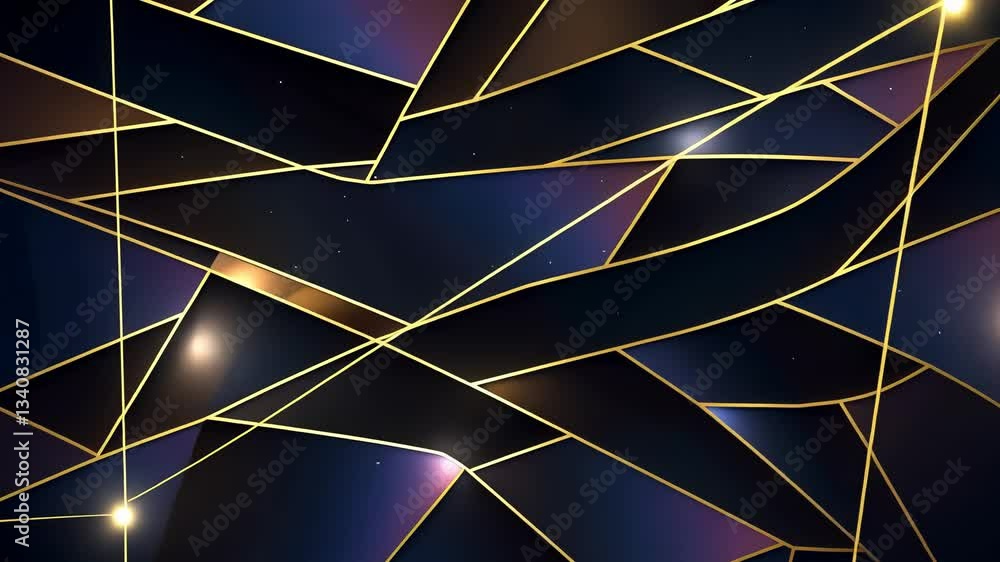 Poster abstract geometric pattern with dark colors and golden lines