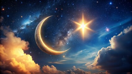 Fototapeta premium night sky with crescent and stars