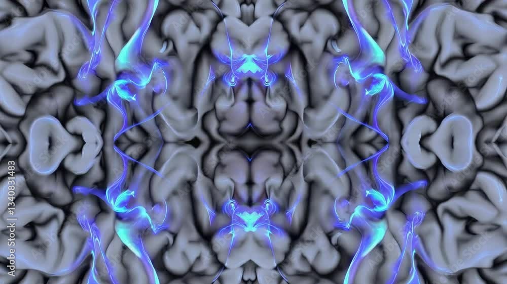 Aufkleber Abstract pattern with blue neon lines and gray swirls, neural network concept