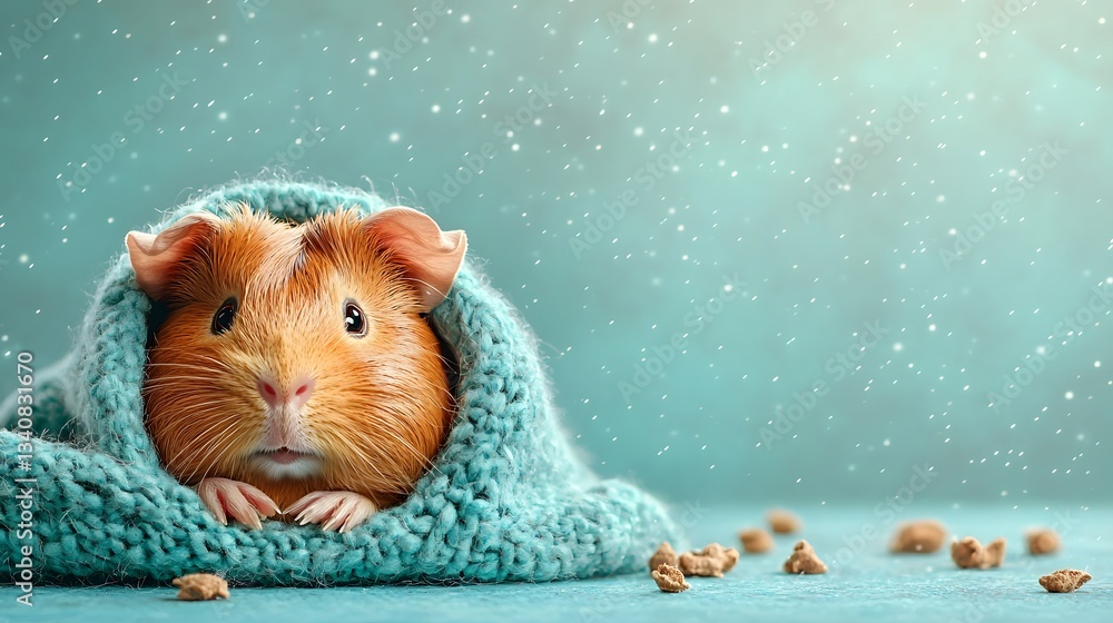 Poster a close up shot of a guinea pig resting peacefully on a soft fluffy fleece blanket its tiny ears twi