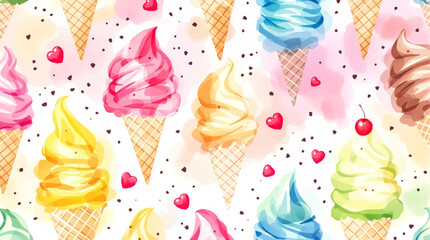 Watercolor pattern ice cream white background