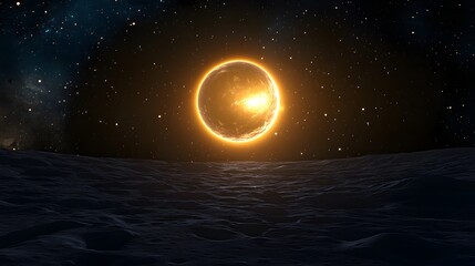 Obraz premium A breathtaking view of a massive planet rising over the horizon of a distant moon