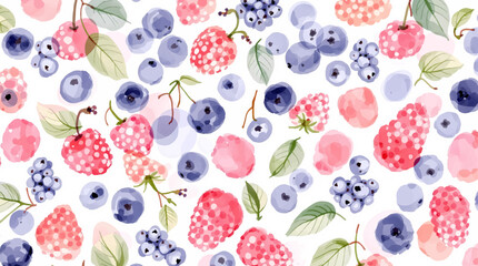 Seamless pattern of red, blue and purple berries on white background