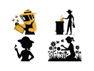 Fototapeta premium Bee Mom Silhouette – Beekeeping and Honey Bee Vector Icons 