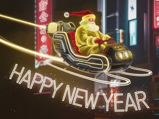 Celebrate the joy of the festive season with cheerful greetings for New Year and Merry Christmas in a vibrant cityscape