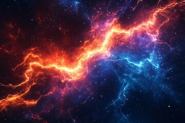 Fototapeta premium Abstract background with colorful lightning and starry sky, lightning in blue, orange, red, and purple colors