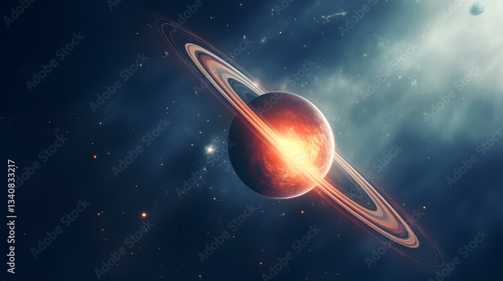 Poster stunning planet in the sky with vibrant atmospheric colors creating a dazzling display against a sta