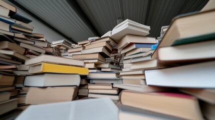 A Chaotic Stack of Books in an Unorganized Space Featuring Various Colors and Sizes