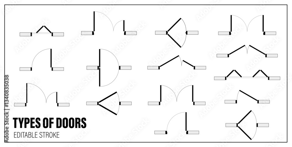 Wall mural architectural elements door top view for floor plan. vector set for scheme of apartments. kit of ico