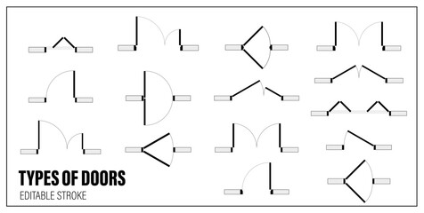 Architectural elements Door top view for floor plan. Vector set for scheme of apartments. Kit of icons for interior project. Construction graphic design symbol for blueprint view above