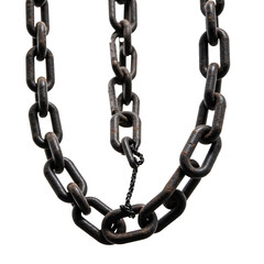 Obraz premium Heavy rusty chains isolated on white background. Detailed metal texture perfect for industrial designs, grunge backgrounds, or conveying strength. Isolated on white background.