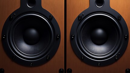 Close-up of Two Wooden Speakers with Black Cones
