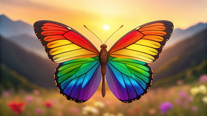LGBT Rainbow Butterfly in Mountain Sunset - Everyone is Welcome Here