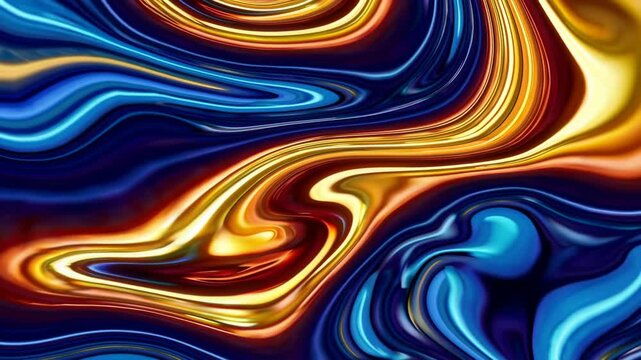 Vibrant abstract fluid art with swirling blue and gold patterns. Artistic expression concept
