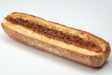 Delicious baguette with sweet filling on white background studio shot food photography for advertising