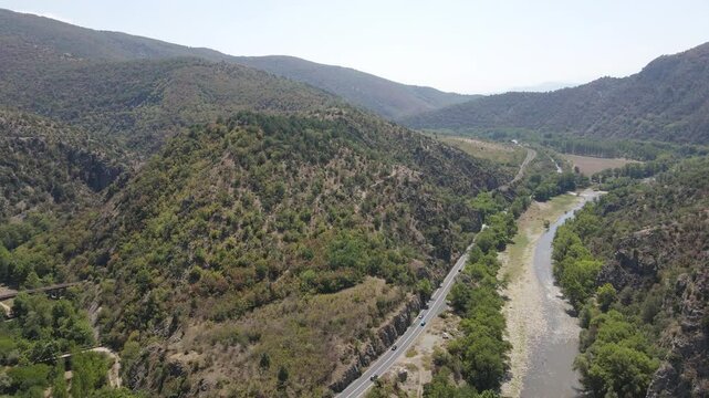 Aerial view of Struma River passing through the Kresna Gorge, Bulgaria