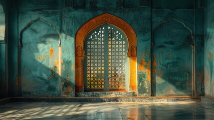 A large archway with a window in the middle