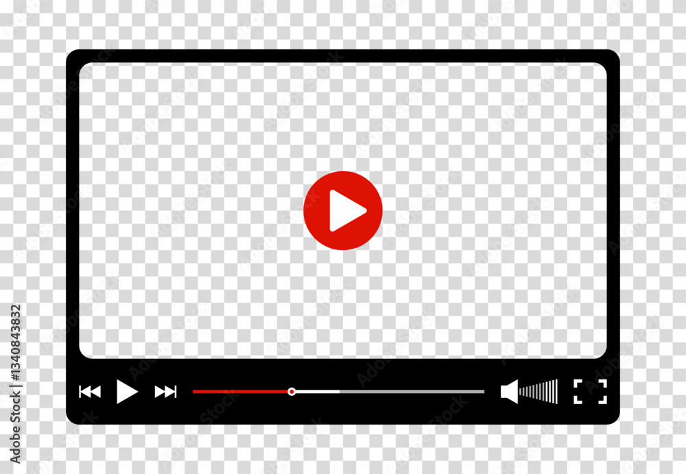 Poster multimedia video player for web and mobile apps. chat video frame in flat style. play video window w