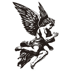 Fototapeta premium Vintage woodcut engraving style vector illustration angel silhouette design vector