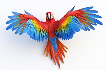 Obraz premium 3D macaw parrot with spread wings, flying in white
