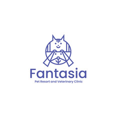 Luxury Pet Resort & Veterinary Clinic Logo - Fantasia Modern Animal Care Branding - Vet, Pet Hotel, Wellness Design, Editable Vector