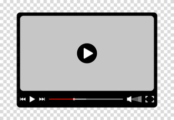 Multimedia video player for web and mobile apps. Chat video frame in flat style. Play video window with navigation icons, play button icon. Vector illustration on a transparent background.
