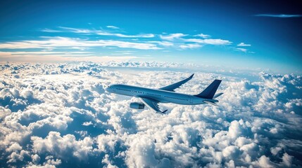 Fototapeta premium Airplane Soaring Above the Clouds: A Breathtaking Aerial View
