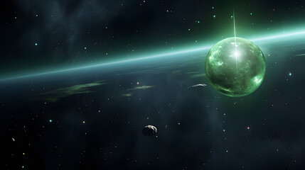 Obraz premium Stunning view of a glowing planetary nebula in the vastness of space with brilliant colors and celestial wonders captivating the eye.