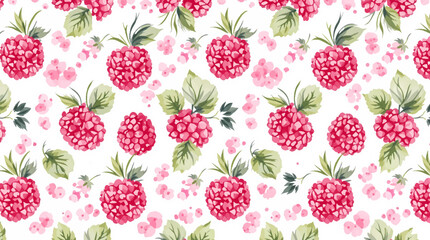 Watercolor pattern featuring raspberries white background