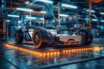 Fototapeta premium Power source for charging battery of beautiful hybrid electric car on road, abstract vivid composition consists of fictional unreal fantastic vision on background