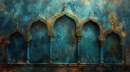 The blue and gold arches are part of a decorative wall