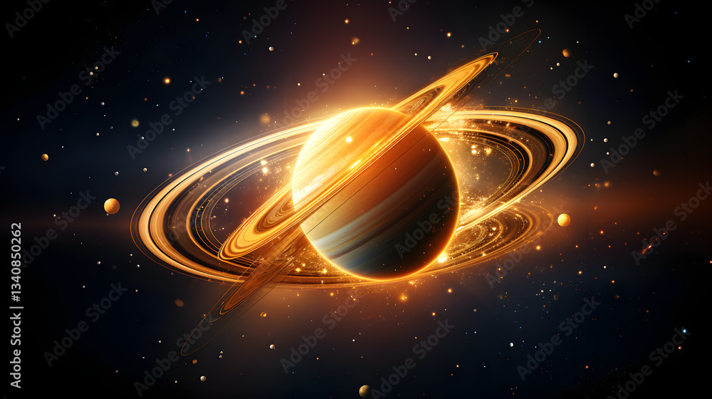 Poster enchanting view of saturn highlighting the planet's rings with a unique perspective capturing the wo