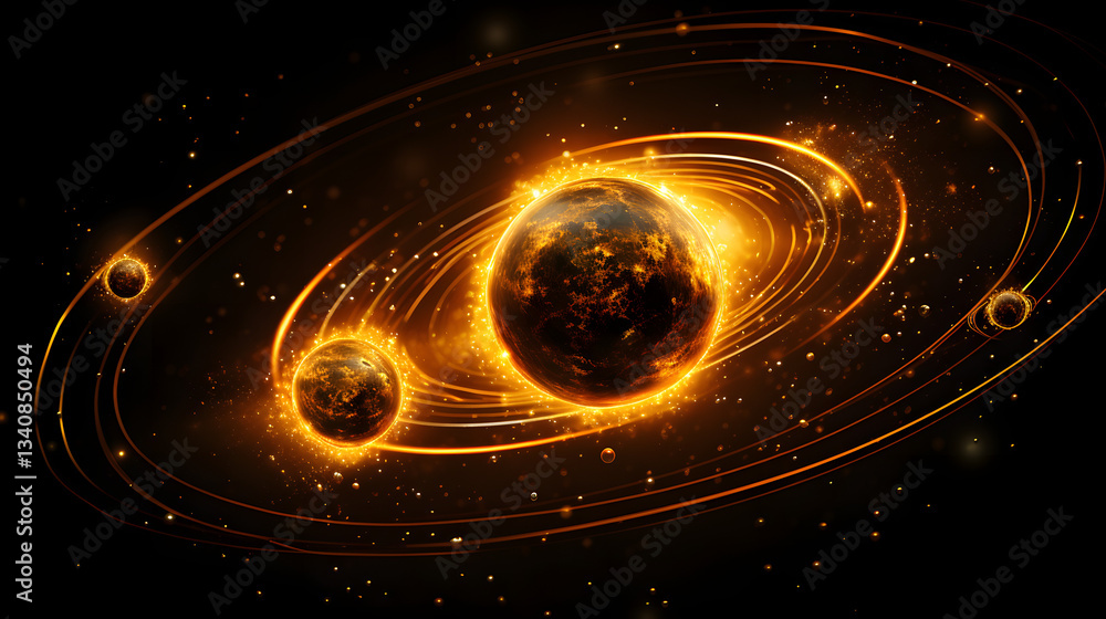 Poster captivating image of a planet surrounded by a mesmerizing spiral of bright rings showcasing the uniq