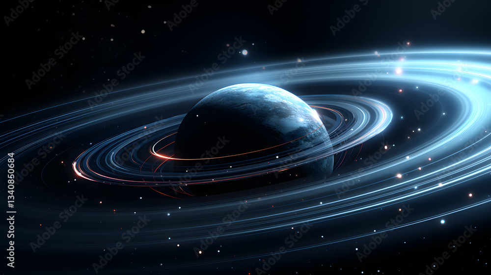 Poster stunning planet surrounded by a beautiful captured during twilight with soft ambient light highlight
