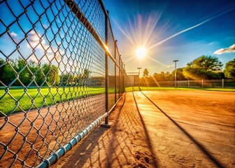 Fototapeta premium Tilted Angle View of Softball Field with Fence Background - Stock Photo
