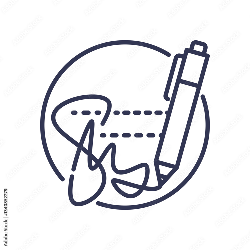 Poster illustration of a pen and signature, symbolizing biometric authentication through signature verifica