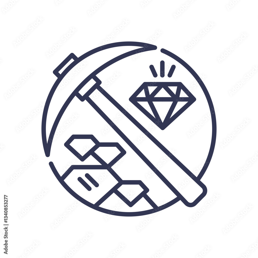 Poster a pickaxe and diamond symbolize mining and resource extraction.