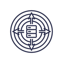 Central server with arrows symbolizing data integration and distribution.