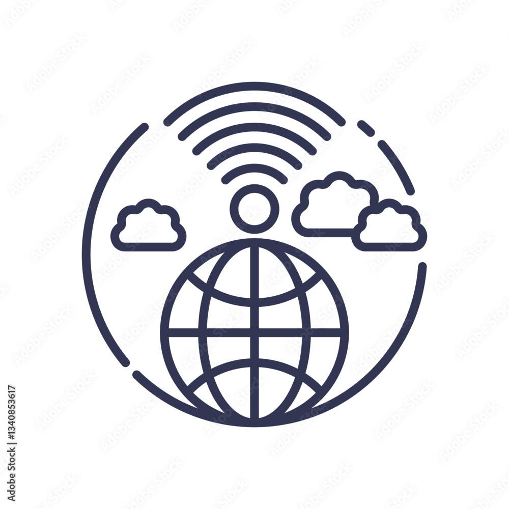 Aufkleber globe with wi-fi and clouds symbolizes global connectivity and internet access.