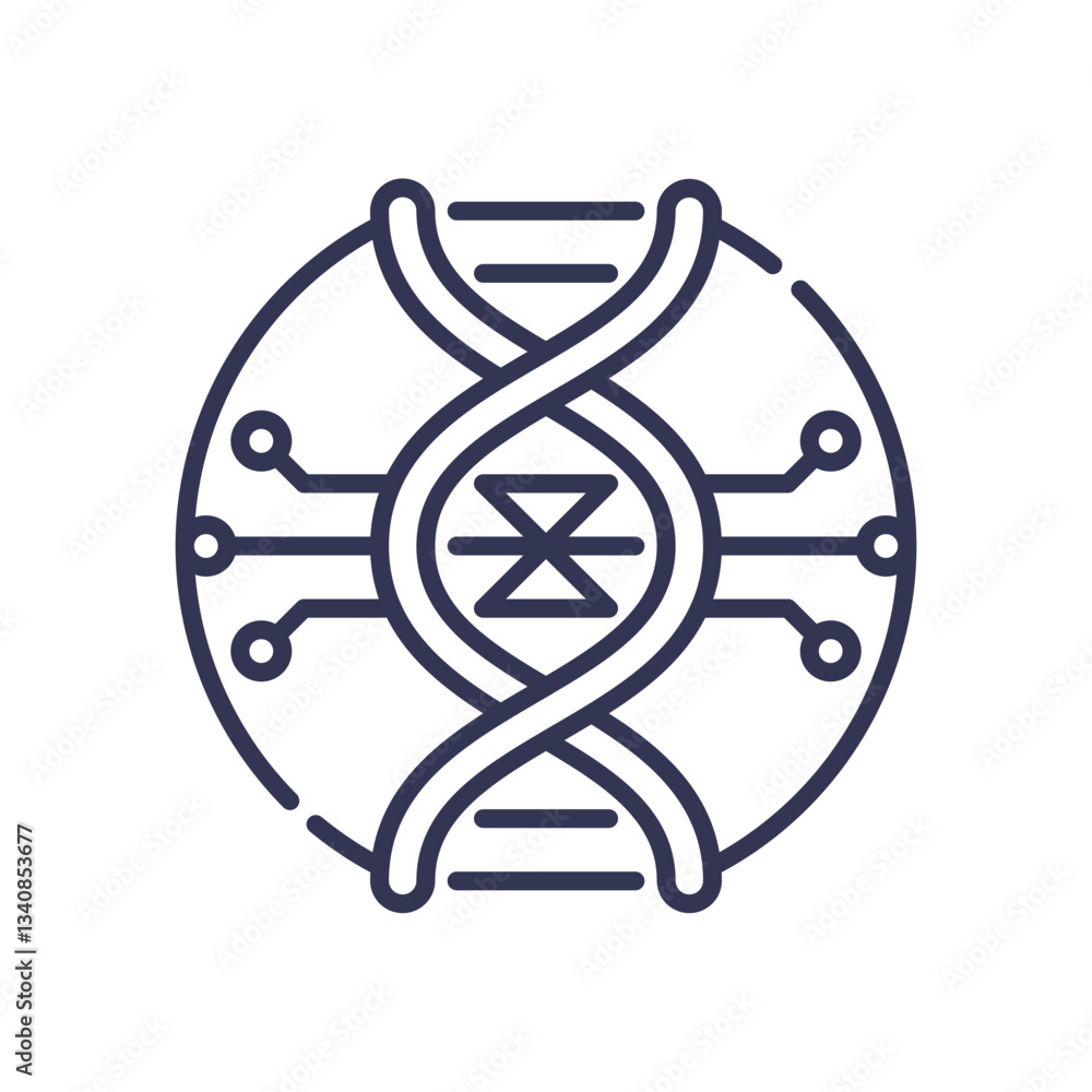 Poster dna helix with circuit lines symbolizes genomicintelligence, merging genetics and technology.