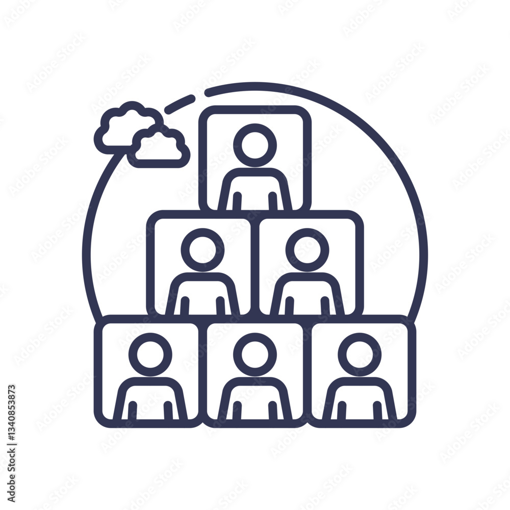 Poster Illustration of a hierarchical structure with figures in a pyramid formation.