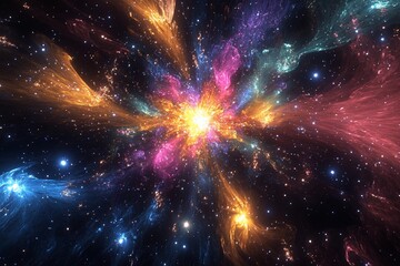 Fototapeta premium Cosmic explosion showcasing vibrant colors and swirling particles in deep space
