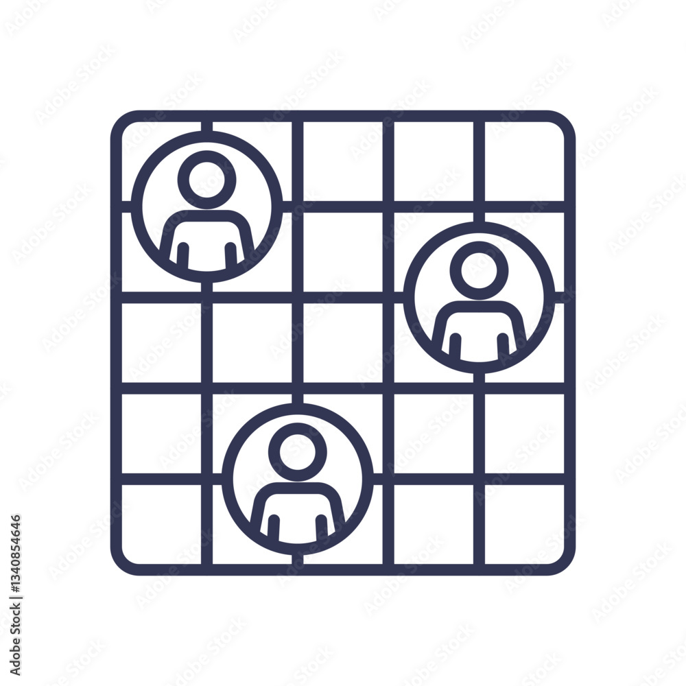 Aufkleber grid with human icons symbolizes interconnectedness and structured systems.