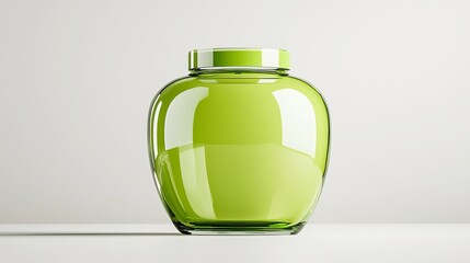 A modern green glass jar on a minimalist surface, showcasing its elegant design and vibrant color.