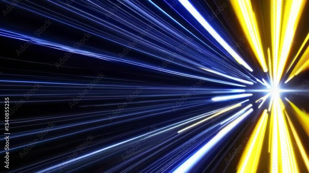 Poster dynamic light beams in blue and yellow, futuristic burst effect. speed and motion concept