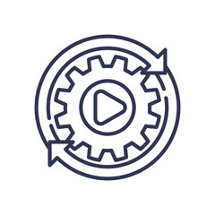 Obraz premium Gear with play button and arrows symbolizes automation and deployment.