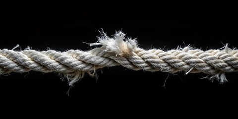 Torn White Rope on Black Background: Minimalist Abstract Art Photography for Text Overlay